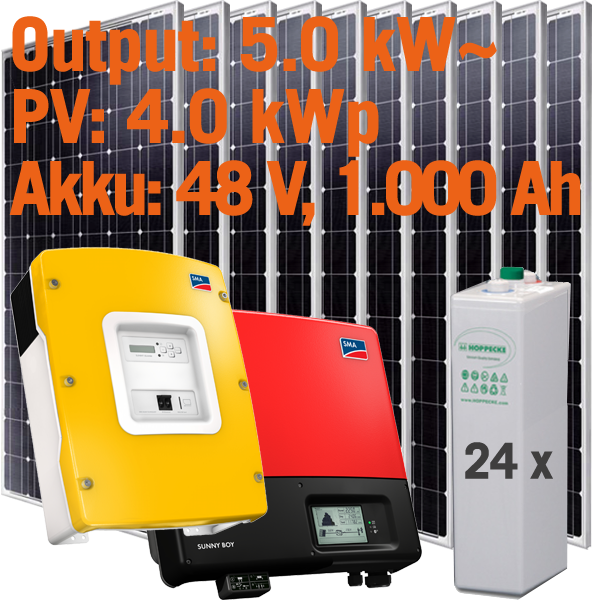 Solar Inselanlage AC 5kW / 4.000Wp / 1.000Ah SHS012